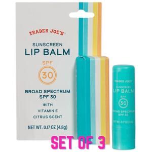 Set of 3 Trader Joe's Sunscreen Lip Balm SPF 30 Broad Spectrum Citrus Scent NEW!